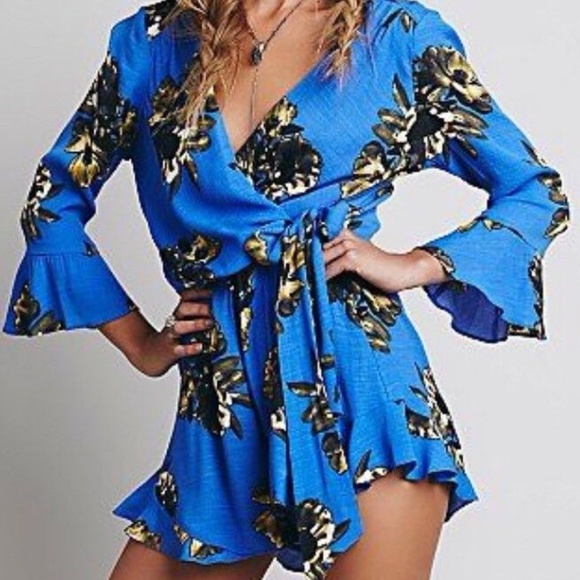 Free People Pants - Free People All The Right Ruffles Romper Blue